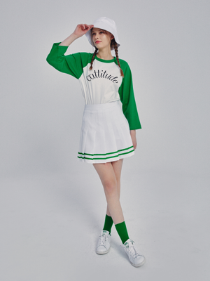 Tape line point Pleats Skirt_WH