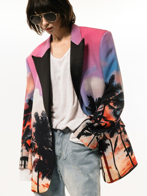 Single-Breasted Palmtree Printed Suit Jacket(UNISEX)_UTH-SB01