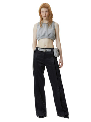 Pin-tuck satin slacks - black