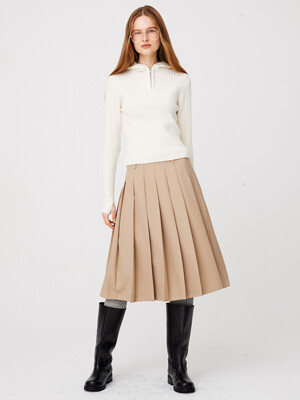 Low Rise Pleats Skirt / Beige