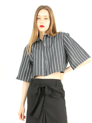 [23SS]Striped Cotton Poplin Cropped Shirt