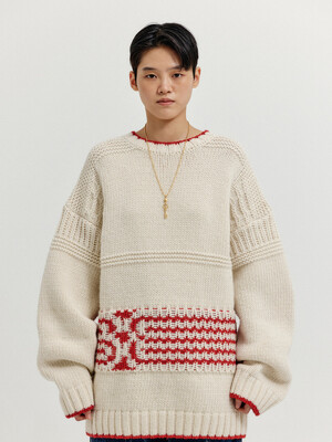 XANTHE Jacquard Knit Pullover - Ivory