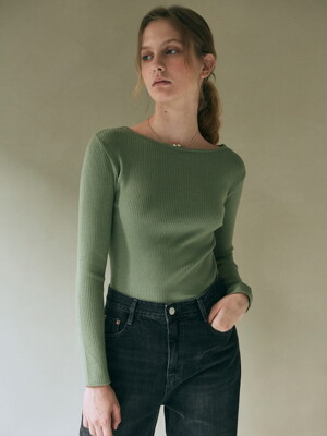 BOAT NECK RIBBED TSHIRT_MINT