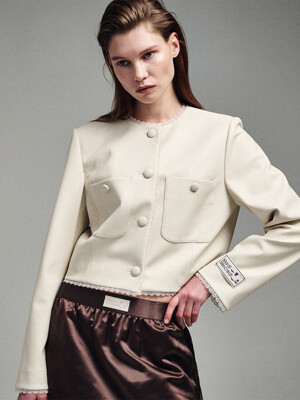 FAUX LEATHER CROPPED JACKET LACE_IVORY