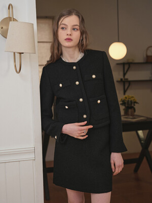 [24SS] L’autre Feminine Black Tweed Skirt