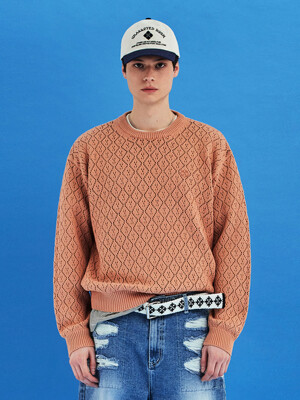 MESH ARGYLE KNIT / SALMON