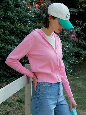 Hooded Zip-Up Knit_Pink