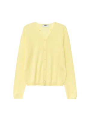Plain Wool V-Neck Knit Cardigan (Yellow)