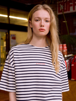 Pinstripe Embroidered T-shirt (ROYAL NAVY)