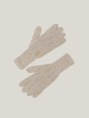 Cashmere 100% Finger Hole Knit Gloves For Womens (Natural Beige)