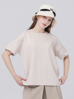 24SS 더블 소매단 와펜 로고 핑크 베이지 오버 핏 반팔 티셔츠
