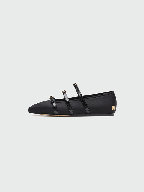 [EENK] / ☆ ZANIA Triple Buckle Square Toe Flat Boots /Black ZANIA Triple Buckle Square Toe Flat Boots - Black : EENK SHOP