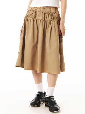 CORDUROY POINT COTTON WORK MIDI SKIRT (BEIGE)