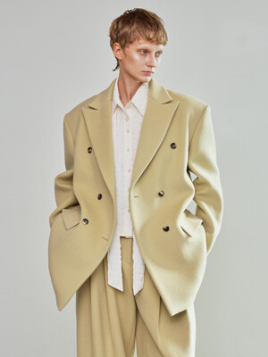 Oversized Double Wool Cash Half Coat _ Yellow Beige