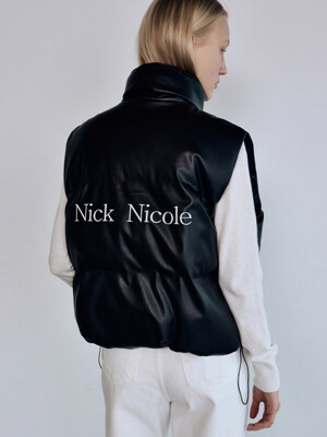 LEATHER LOGO PADDING VEST_BLACK