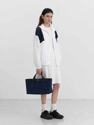 CANVAS LEATHER TOTE BAG NAVY BLACK_UDBA5E213N3
