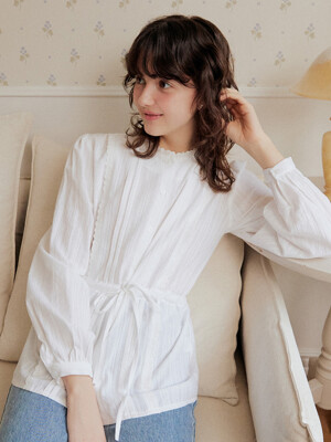 Vintage lace pintuck string line blouse - white