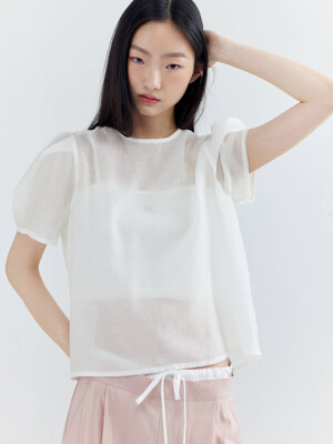 Puff Sleeve Basic Short-sleeved Blouse_White