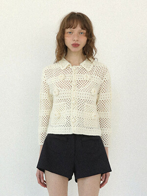 [2차] [단독] Handmade Flower Crochet Cardigan_White