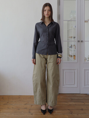 Sheer Tie-Back Shirt Dark Gray