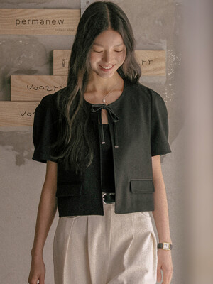 Crop ribbon point jacket TISU01JK02_Black