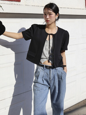 Crop ribbon point jacket TISU01JK02_Black