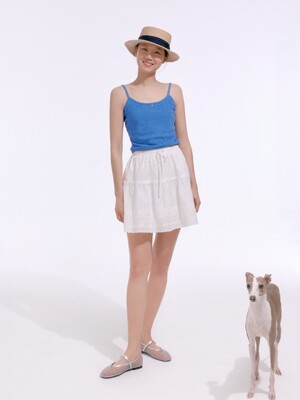 lace shirring mini skirt - white