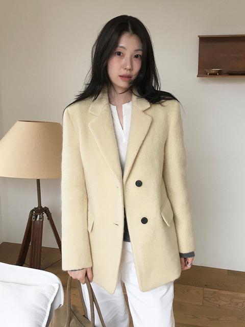 룩캐스트 [단독][4차 리오더] 레이어 알파카 자켓_버터 / LAYER ALPACA JACKET_BUTTER