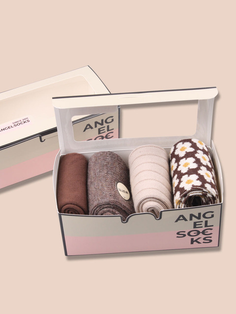엔젤삭스 SET004_우드브라운 니트 울 돌돌이 무압박 추석 설 명절 답례품 브랜드 선물 삭스 SOCKS 양말
