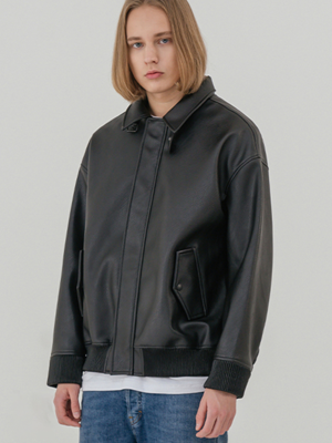 Overfit leather collar blouson jumper