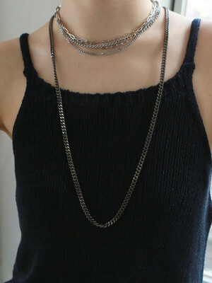 black long chain necklace-silver