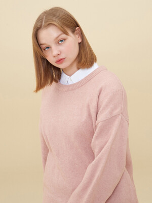 MELANGE ROUND NECK SWEATER_PINK