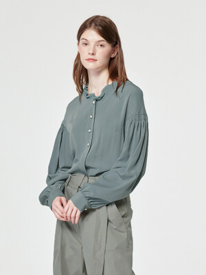 SMOCKING SLEEVES BLOUSE-GREY GREEN