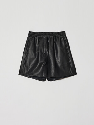 ECO LEATHER BANDING SHORT PANTS (BLACK)