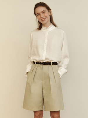 A PINTUCK WIDE HALF PANTS_BEIGE