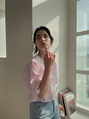 [SALT Label] CROP PUFF BLOUSE_PINK