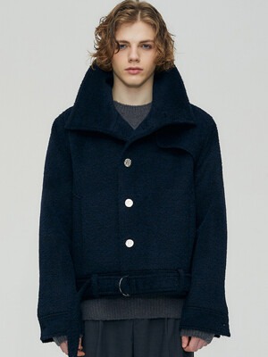 ALPACA HIGHNECK CROPPED BLOUSON (DARK NAVY)