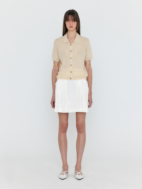 스커트 - 잉크 (EENK) - WENDEL Double-Belted Pleated Mini Skirt - Ivory