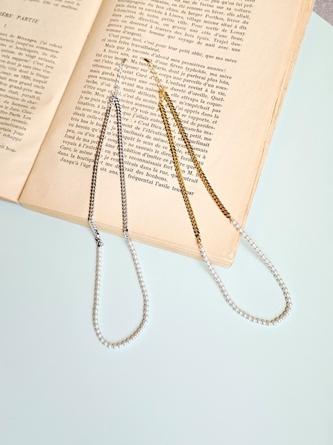 주얼리 - 아크마린 (aqumarin) - Half pearl chain necklace