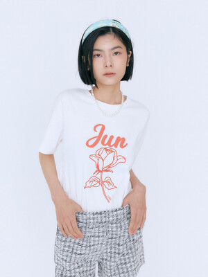 JUN T 6월 장미 오가닉 탄생화 티셔츠 WHITE