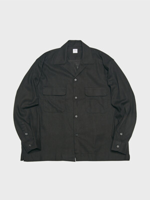 2pocket linen open collar shirt_Black