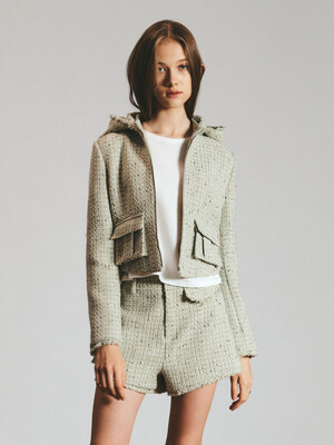 Belleza Tweed Hooded Jacket _Mint