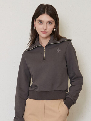 half zip-up sweatshirt_khaki brown