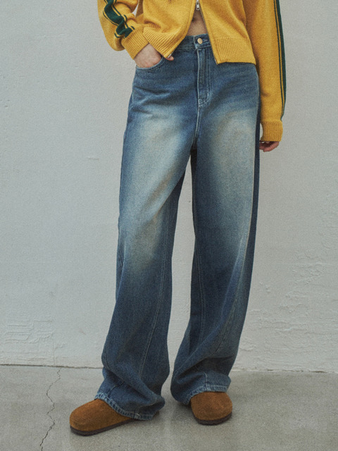 데님 - 씨타 (CITTA) - Curved  loose-fit Denim Pants_CTD402(Medium Blue)