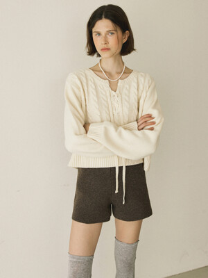 CASHMERE BLEND LACE UP KNIT - CREAM