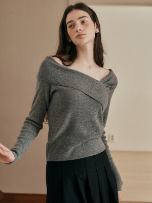 PM_Off-shoulder draping knit top_GRAY