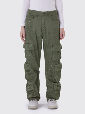 SPLATTERED TWILL CARGO PANTS_VINTAGE ARMY