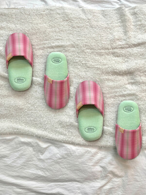 Cutie Check Room Shoes (Pink check + mint) M size (220-250)