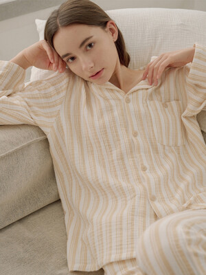 Stripe Pattern Basic Pajama Set (yellow)
