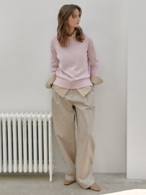Two Tuck Cotton Trousers, Beige